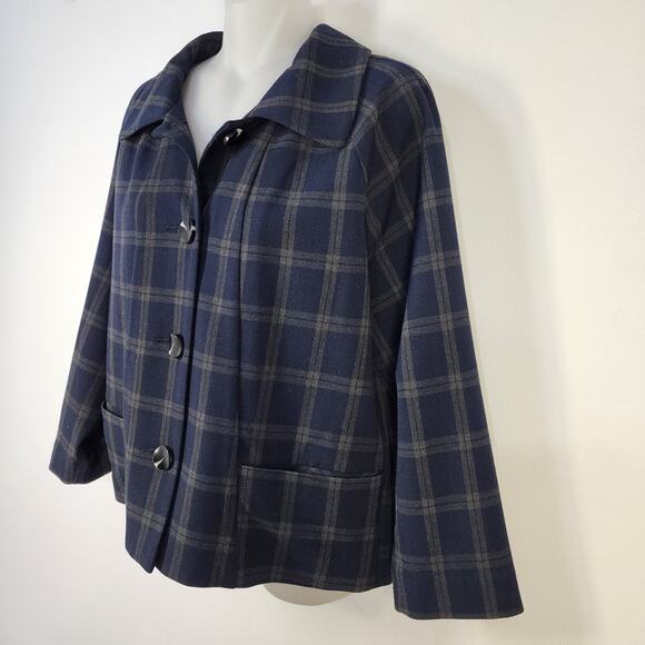 Cabi Jacket Medium Plaid Connery Navy Button Up 3/4 Sleeve Academia Preppy 3551 - Picture 5 of 10